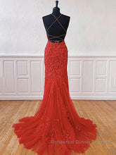 Red Backless Lace Semi Formal Prom Dresses, Red Open Back Lace Formal Evening Dresses